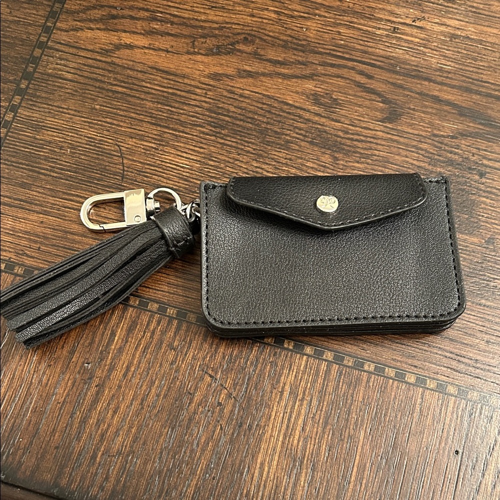Black Leather Keychain Wallet with Tassel